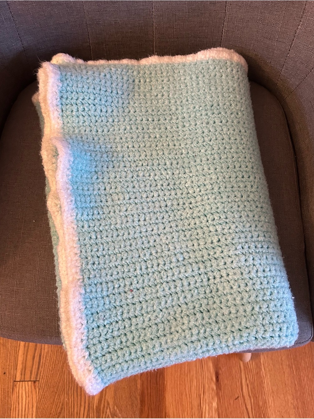 Handmade Light Blue and White Crochet baby Blanket - 44x33